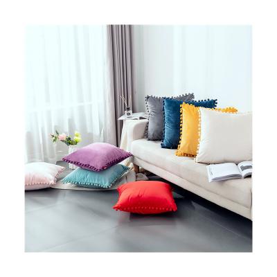 China Sustainable Home Decor Pillows Wholesale Velvet Cushion Cover With Pom Pom 18x18 Inch For Sofa for sale