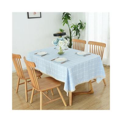 China wholesale checkered waterproof with lace border linen jacquard tablecloth for dining table for sale