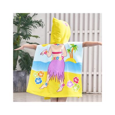 China New Arrival Child Safe Microfiber Printed Hooded Cartoon Ponchos Bath Beach Towel For Kids Girl for sale