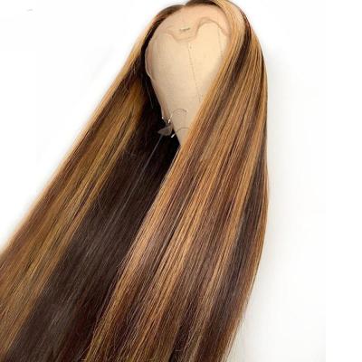 China Straight 13x4 HD Lace Front Wigs Human Hair Wigs Highlight T1B/4/27 Lace Front Wigs Pre Plucked Brazilian Silky Straight Blonde Virgin Hair for sale