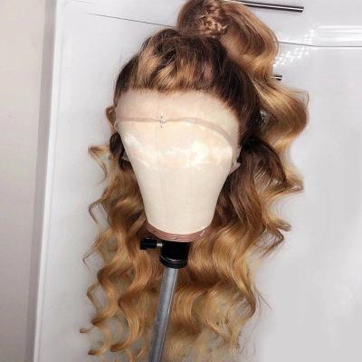 China Loose Wave Ombre Blonde Brazilian Virgin Hair Wigs Loose Wave Hair Wigs Pre Plucked Natural Hairline Lace Front Wigs For Woman for sale