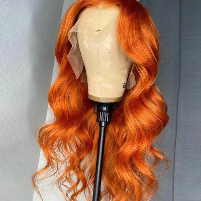 China Wavy 13x6 Lace Frontal Wigs Cuticle Aligned Virgin Hair Wigs Orange Color Pre Plucked Hair Wigs For Woman for sale