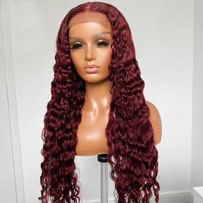 China Burgundy Curly Wigs Water Curly Water Color Natural Lace Front Human Hair Wigs Hairline Virgin Hair Brazilian Lace Wigs for sale