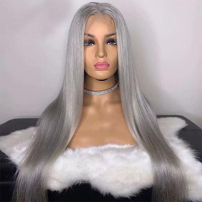 China 100% Silky Straight Virgin Hair Aglined Cuticle Lace Front Wigs Natural Wave Virgin Hair Gray Color Wigs Human Hair Braziulian Front Wigs for sale