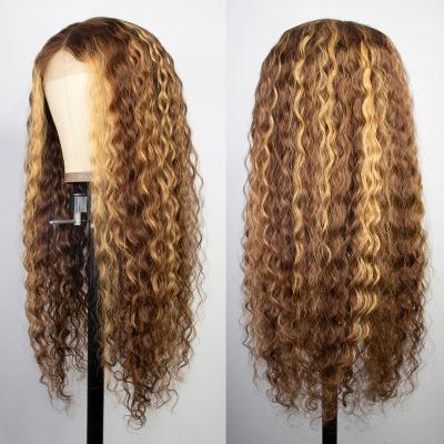 China 13x6 Curly Lace Frontal Wigs 100% Cuticle Aligned Virgin Human Hair Brazilian Hair Wigs Accent Blonde Curly Hair Wigs for sale