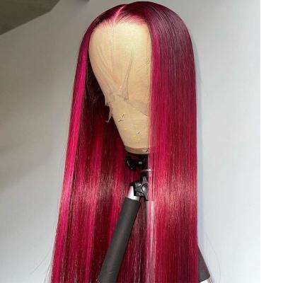 China Body Wave Highlight Colored Human Hair Wigs Silky Straight Human Hair Lace Front Wigs Natural Pre Plucked Brazilian Virgin Hair Wigs For Woman for sale