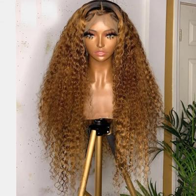 China 30# Curly Colored Brazilian Curly Blonde Hair Wigs Virgin Hair Wigs Pre Plucked Bleached Knots 13x6 Lace Front Wigs For Woman for sale