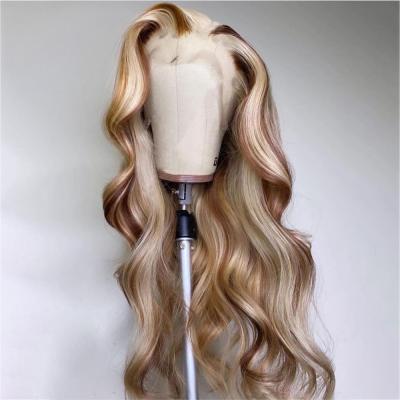 China Honey Blonde Body Wave Colored Highlight 613 Full Body Wave Human Hair Front Human Hair Wigs For Women Brazilian Lace Part Wig for sale