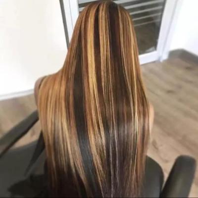 China 13x4 HD Lace Front Wigs Brazilian Virgin Hair Silky Straight Glueless Wigs Highlight T1B/4/27 Pre Plucked Silky Straight Hair Wigs for sale