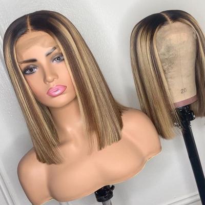 China Pixie Cut Wig Highlight 4/27 Short Bob Human Hair Wigs Lace Front Natural Hairline Peruvian Virgin Hair Bob Wig For Woman for sale