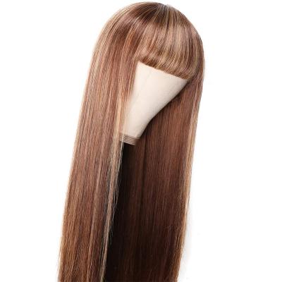 China Highlight Silky Straight Brown Lace Wigs Hair With Bangs Unprocessed Brazilian Straight Lace Front Wigs Natural Hairline For Woman for sale