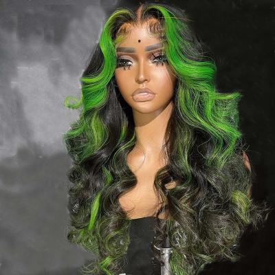 China Loose Wave Highlight Green Lace Front Human Hair Wigs Pre Plucked Brazilian Virgin Hair Loose Wave Glueless Lace Wigs Wigs For Woman for sale