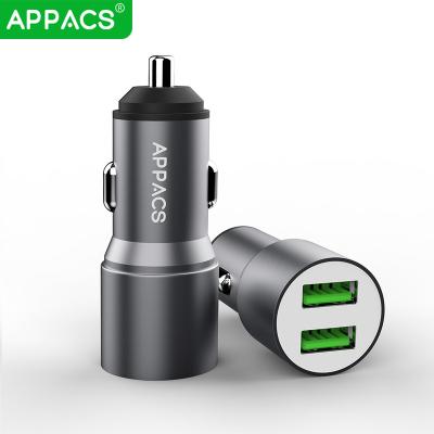 China Aluminum Alloy Factory Hot Selling Quick Charging Car APPACS 12W 2.4A Fast Charging QC 3.0 USB Aluminum Car Charger for sale