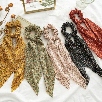 China New Vintage Style Ponytail Floral Ribbon Hair Ties Fashion Ladies Large Intestine Ring Tie Hair All-match Scrunchies for sale