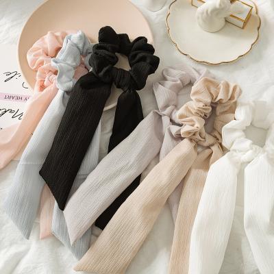 China Smart Casual Pure Color Tied Tassel Circle Satin Main Scrunches Ponytail Ribbon Hair Tie Large Intestine Circle Hair Tie for sale