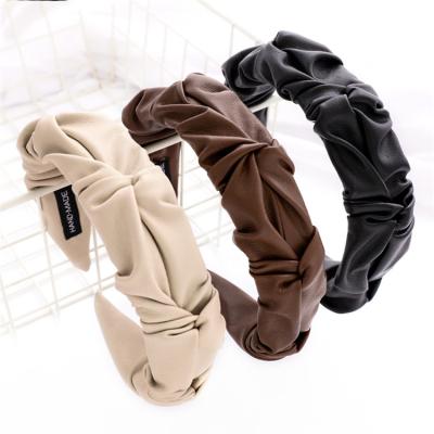 China European and American Eco-friendly Shiny Pleated Leather Shiny Pleated Leather CIS Headband PU Na AI AI Girl Women Hair Accessories for sale