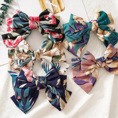 China New Vintage Style Big Bow Floral Cloth Hairpin Ladies Fashion Retro Style French Barrette for sale