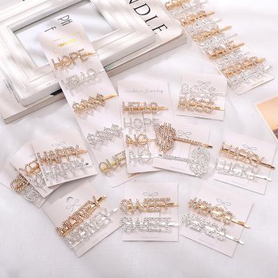 China High Quality Smiling Forehead Side Clip Letter Rhinestone Fashion Simple Metal Hair Accessories Clamp for sale