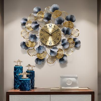 China New Style Luxury Modern Clock Ginkgo Biloba Creative Silent Quartz Creative Wall Clocks For Home Decoration for sale