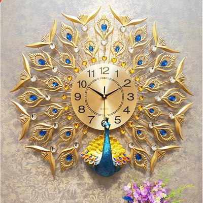 China Southeast Asia Modern Design 3D Peacock Wall Clock Luxury Metal Art Home Wall Decor for sale