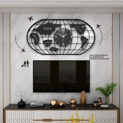 China American style large modern JJT wall clock iron world map wall clock black decorative piece for sale