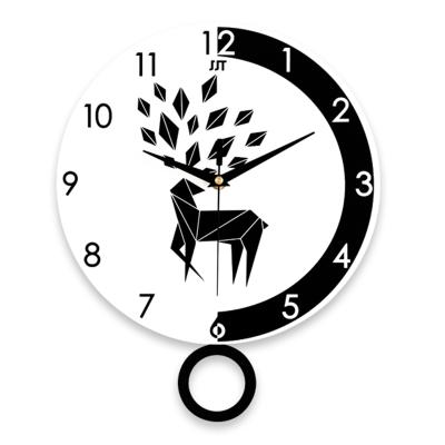 China Antique Pattern Wall Clock Deer MDF Style Decoration Pendulum Wall Hangings Wall Art Clock Home Mural for sale