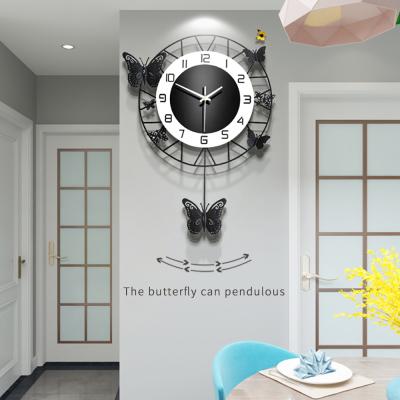 China Antique Style ODM Metal Butterfly Pendulum Clock Wall Clock Antique Modern Decorative Reloj De/ODM Wall Clock Peeled for sale