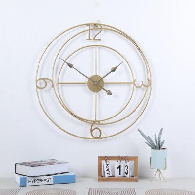 China Large Iron Wall Clock Gold Art Style Decorative Clock Simple Modern Antique Digital Creative European Art Wall Clock for sale