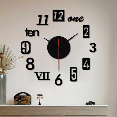 China Creative DIY wall clock living room background decoration wall stick English digital clock for sale