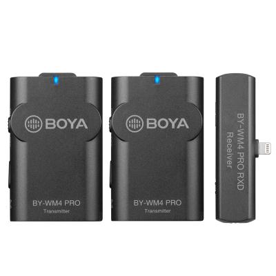 China Dual Lavalier Microphone BOYA BY-WM4 PRO-K4 Recording Wireless Microphone System For IOS Devices Live With 2 Lightning Transmitter And Receiver for sale