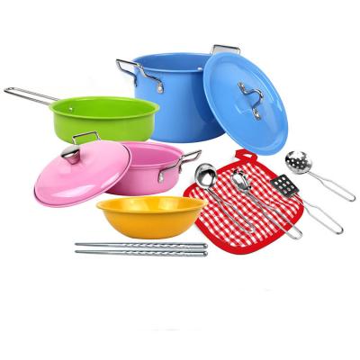 China Kitchen Set Toy Preschool Toy Multicolored Stainless Steel Metal Pots Filters Kitchen Cookware Pretend Chef Role Play Set Cookware Set for sale