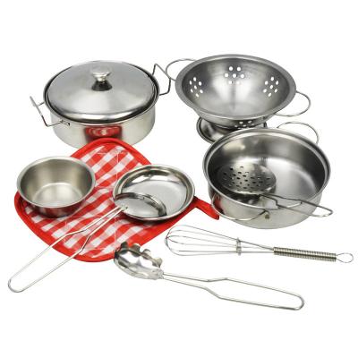 China Toddler Kids Toy Preschool Toy 10pcs Kitchen Set Pretend Pot and Pan Set Kitchen Cookware Play Stainless Steel Metal Cooking Utensils Role Play Chef Set for sale