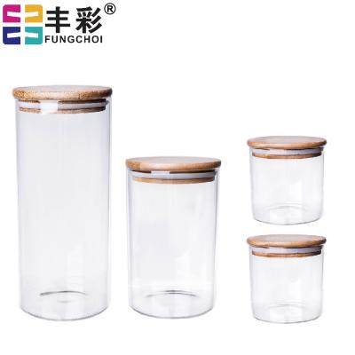 China Wholesale Different Size Kitchen Glass Food Storage Jar Transparent Airtight Box With Bamboo Lid for sale