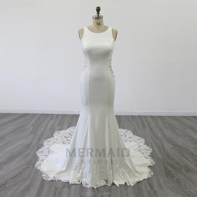 China New anti-static backless crepe lace mermaid wedding dress vestidos de novia for sale