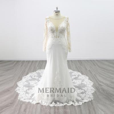 China Long Sleeves Anti-Static Backless Lace Up Suzhou Mermaid Wedding Dress for sale