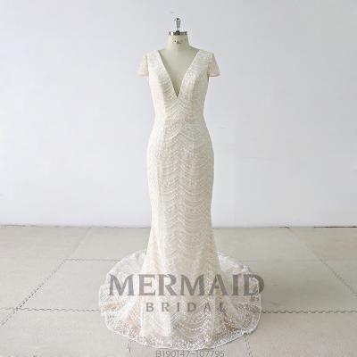 China Anti-Static Cap Sleeves Lace Up Mermaid Wedding Dress 2019 for sale