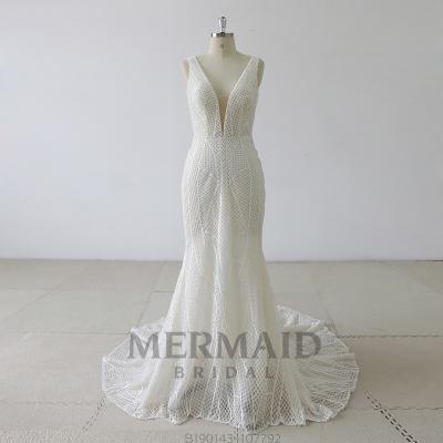 China 2019 Mermaid Anti-Static Backless Heavy Beading Wedding Dress for sale