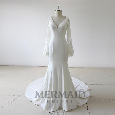 China New Long Sleeve Mermaid Anti-Static Crepe Wedding Dress for sale