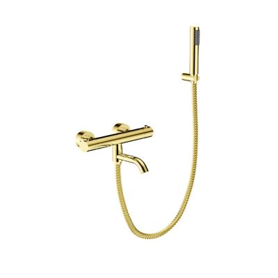 China 2 Handle High Quality Brass Gold Bath Shower Valve Thermostatic Balance Without Slide Bar With Brass Hand Shower for sale