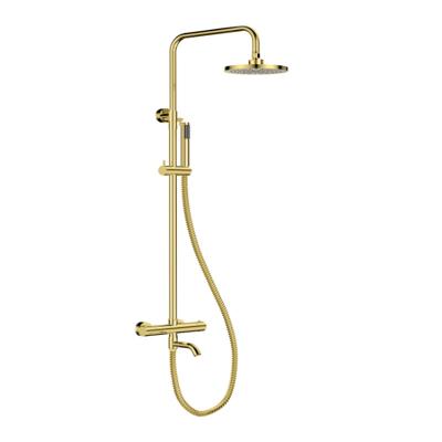 China With Slide Bar Gold Shower Faucet Set Bathroom Shower System Thermostatic Rain Mixer Shower Combo Set for sale