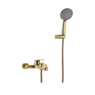 China Without Slide Bar Wall Mounted Single Handle Bathroom Gold Brass Tub Faucet With Hand Shower for sale