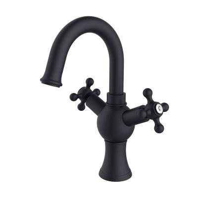 China Solid Brass Cross Basin Faucets Basin Mixer Two Handle Basin Mixer Taps Solid Brass Classic Black for sale