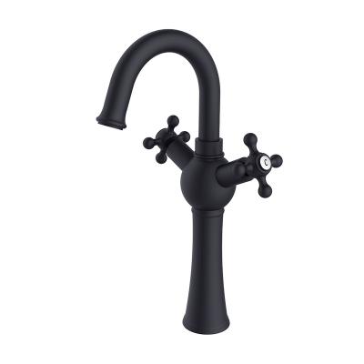 China Solid Brass Metered Faucets Two Handle Cross Deck Mounted Black Luxury Basin Faucet for sale