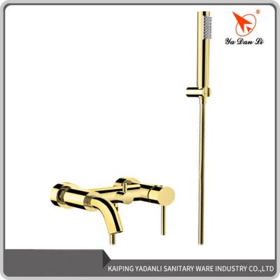 China Modern Solid Brass High Quality Slide Bar Wall Mount Tub Shower Faucet Gold Free for sale