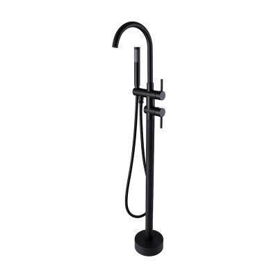 China Hot Sale Solid Brass Freestanding Floor Stand Faucets Matte Black Floor Mounted Tub Filler Faucet for sale