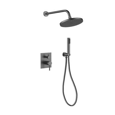 China Without Slide Bar Handle Solid Brass Single Wall Bathroom Faucet Gray Shower Set for sale