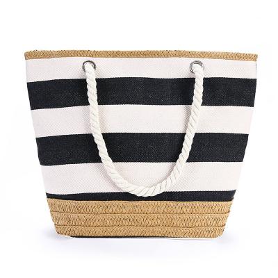 China Large Captical Straw Bags Tote Summer Beach Zipper Closure Large Capacity Canvas Beach Bag Gym Travel Handbags With Cotton Rope Handle for sale