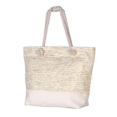 China Captical Large Summer Beach Bag With Zipper Glitter Canvas Bag Shopping Shoulder Bags Gym Travel Handbags Manufacturer for sale