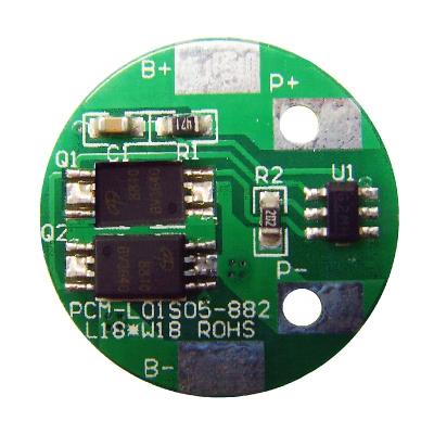 China FR-4 1S 5a Circular PCM BMS For 3.7V Li-ion Li-polymer 3.2V LiFePO4 Battery Pack Size 18mm (PCM-L01S05-882) for sale