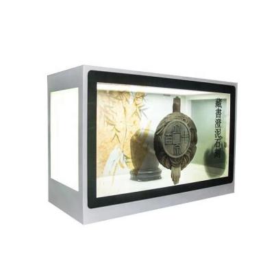 China Transparent Case+Tempered Aluminum Glass Panel Touch Show Case LCD Advertising Display Media Box Crystal LCD See Through Screen for sale